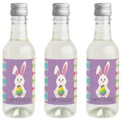 Big Dot of Happiness Hippity Hoppity - Mini Wine and Champagne Bottle Label Stickers - Easter Bunny Party Favor Gift for Women and Men - Set of 16