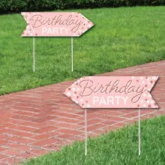 Big Dot of Happiness Pink Rose Gold Birthday - Happy Birthday Party Sign Arrow - Double Sided Directional Yard Signs - Set of 2