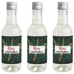 Big Dot of Happiness Rustic Merry Friendsmas - Mini Wine and Champagne Bottle Label Stickers - Friends Christmas Party Favor Gift - Set of 16