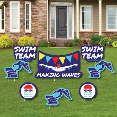Big Dot of Happiness Making Waves - Swim Team - Yard Sign & Outdoor Lawn Decorations - Swimming Party or Birthday Party Yard Signs - Set of 8