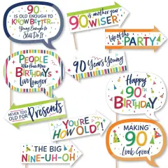 Big Dot of Happiness Funny 90th Birthday - Cheerful Happy Birthday - Colorful Ninetieth Birthday Party Photo Booth Props Kit - 10 Piece