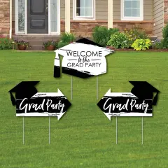 Big Dot of Happiness Black and White Grad - Best is Yet to Come - 2 Arrows and 1 Welcome Thank You Lawn Sign - Double Sided Yard Sign Set - 3 Pieces