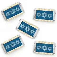 Big Dot of Happiness Happy Hanukkah - Mini Candy Bar Wrapper Stickers - Chanukah Small Favors - 40 Count
