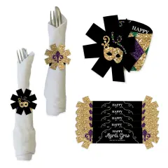 Big Dot of Happiness Mardi Gras - Masquerade Party Paper Napkin Holder - Napkin Rings - Set of 24