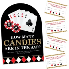 Big Dot of Happiness Las Vegas - How Many Candies Casino Party Game - 1 Stand and 40 Cards - Candy Guessing Game