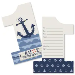 Big Dot of Happiness 1st Birthday Ahoy - Nautical - Shaped Fill-in Invitations - First Birthday Party Invitation Cards with Envelopes - Set of 12