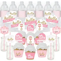 Big Dot of Happiness Hello Little One - Pink and Gold - Girl Baby Shower Favors and Cupcake Kit - Fabulous Favor Party Pack - 100 Pieces