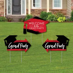 Big Dot of Happiness Red Grad - Best is Yet to Come - 2 Arrows & 1 Welcome/Thank You Lawn Sign - Double Sided Grad Party Yard Sign Set - 3 Pieces