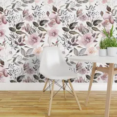 Peel & Stick Wallpaper 2FT Wide Floral Pastel Botanical Nature Roses Custom Removable Wallpaper by Spoonflower