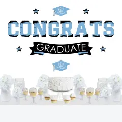 Big Dot of Happiness Light Blue Graduation Party Photo Backdrop - Wall Decals