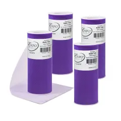 Pack of 4 Decorative Matte Tulle Spool of 6 Inch X 25 Yards Purple