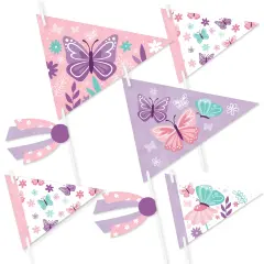 Big Dot of Happiness Beautiful Butterfly - Triangle Floral Baby Shower or Birthday Party Photo Props - Pennant Flag Centerpieces - Set of 20