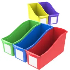 Large Book bin with front pockets, set of 5, assorted colors, case 6