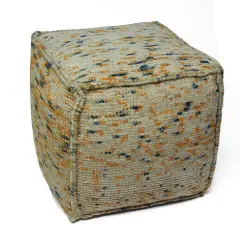 Diva At Home 18" Sand, Taupe Brown, Obsidian and Gray Hand Woven Square Pouf Ottoman