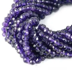 Amethyst Rondelle Beads, 12.5 Inch Gemstone Strands, Drilled Strung Nugget Beads, Faceted Round, 4mm, GemMartUSA (RLAA-70002)