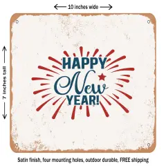 DECORATIVE METAL SIGN - Happy New Year - 2 - Vintage Rusty Look