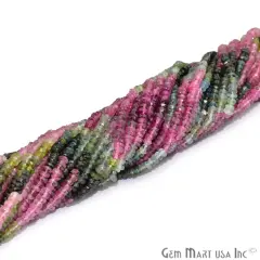 Rondelle Beads, 12.5 Inch Bead Strands, Natural Strung Gemstone, 3-4mm, Faceted, GemMartUSA (70002) Tourmaline