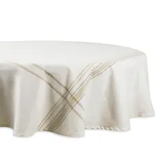 DII White Chambray French Stripe Tablecloth 70 Round