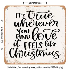 DECORATIVE METAL SIGN - Feels Like Christmas - Vintage Rusty Look