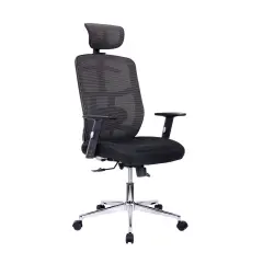 Techni Office Solutions 3.5' Black and Metallic Silver High Back Executive Mesh Office Chair with Arms and Lumbar Support