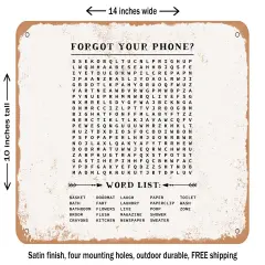 DECORATIVE METAL SIGN - Forgot Your Phone Word Search - Vintage Rusty Look