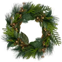 Northlight Leaves, Berry and Cedar Artificial Christmas Wreath - 20-Inch, Unlit Green