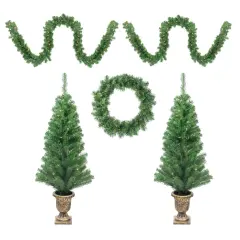 Northlight Pre-Lit Battery Operated Artificial Winter Spruce Christmas Set - 5-Piece - Clear Lights Green