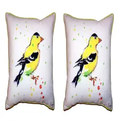 Pair Of Betsy Drake Betsy's Goldfinch Small Outdoor/Indoor Pillows 12 X 12
