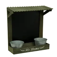 My Home Wooden Chalkboard Wall Hanging w/Shelf & Planters