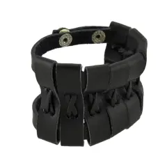Black Leather Double Snap Wrap Bracelet Wrist Band Wristband