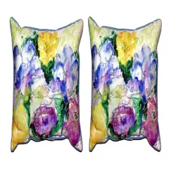 Pair of Betsy Drake Watercolor Garden Outdoor Pillows 16 Inch x 20 Inch