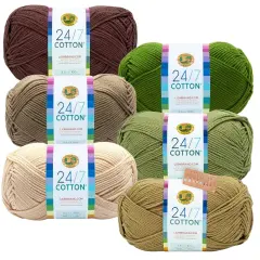 Lion Brand Yarn - 24/7 Cotton - 6 Skein Assortments Olive tree