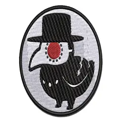 Cute Chibi Raven with Plague Doctor Mask Multi-Color Embroidered Iron-On or Hook & Loop Patch Applique