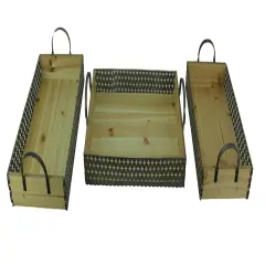 Set of 3 Rustic Metal And Wood Decorative Trays