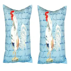 Pair of Betsy Drake White Rooster Script No Cord Pillows 18 Inch X 18 Inch