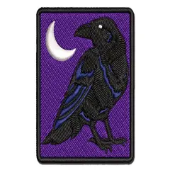 Elegant Black Raven Multi-Color Embroidered Iron-On or Hook & Loop Patch Applique