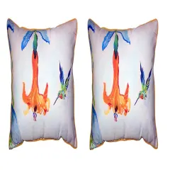 Pair Of Betsy Drake Hummingbird/Trumpet Vine Small Outdoor/Indoor Pillows 11X14