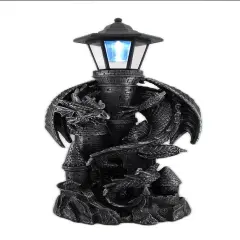 Dragon Keeper of the Castle Light Solar LED Lantern Statue Black
