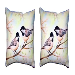 Pair Of Betsy Drake Chickadees Large Indoor/Outdoor Pillows 16 X 20