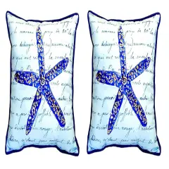 Pair of Betsy Drake Blue Starfish Small Pillows 12 X 12