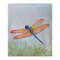 Betsy Drake Amber & Blue Dragonfly Fleece Blanket Multicolor