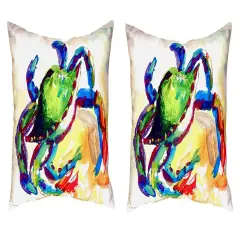 Pair of Betsy Drake Teal Crab No Cord Pillows 16 Inch X 20 Inch