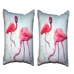 Pair Of Betsy Drake Funky Flamingos Small Outdoor/Indoor Pillows 11 X 14