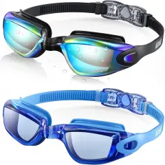 Swim Goggles, 2 Pack Swimming Goggles No Leaking Adult Men Women Youth AquaLight Blue