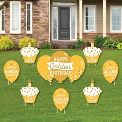 Big Dot of Happiness Golden Birthday - Yard Sign and Outdoor Lawn Decorations - Happy Birthday Party Yard Signs - Set of 8