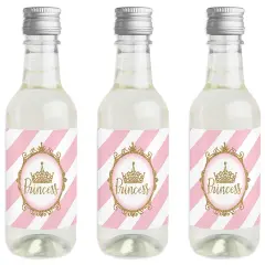 Big Dot of Happiness Little Princess Crown - Mini Wine and Champagne Bottle Label Stickers - Baby Shower or Birthday Party Favor Gift - Set of 16