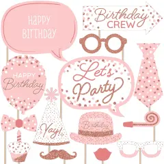 Big Dot of Happiness Pink Rose Gold Birthday - Happy Birthday Party Photo Booth Props Kit - 20 Count