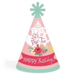 Big Dot of Happiness Floral Let&rsquo;s Par-Tea - Cone Happy Birthday Party Hats for Kids and Adults - Set of 8 (Standard Size)