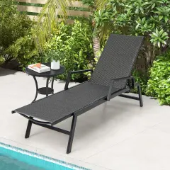 Outdoor Rattan Chaise Lounge Reclining Chair With Armrests And 5-position Backrest-Brown