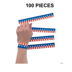 Bulk 100 Pc. Patriotic Self-Adhesive Paper Wristbands